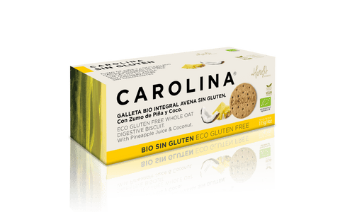 Galleta Sin Gluten Bio Integral Digestive Avena con Zumo de Piña y Coco Rallado. Vegana