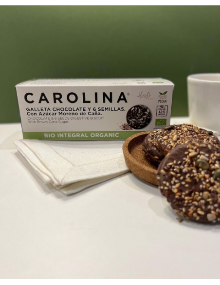 Galleta Bio Integral Digestive con Chocolate & Semillas. Vegana