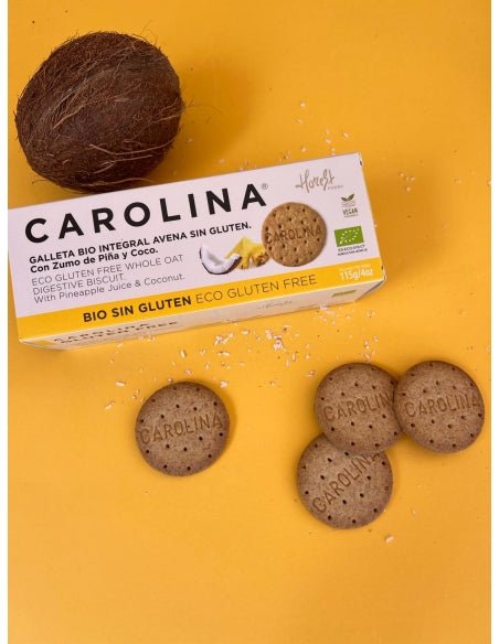 Galleta Sin Gluten Bio Integral Digestive Avena con Zumo de Piña y Coco Rallado. Vegana