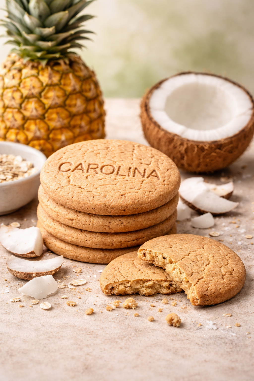 Galleta Sin Gluten Bio Integral Digestive Avena con Zumo de Piña y Coco Rallado. Vegana